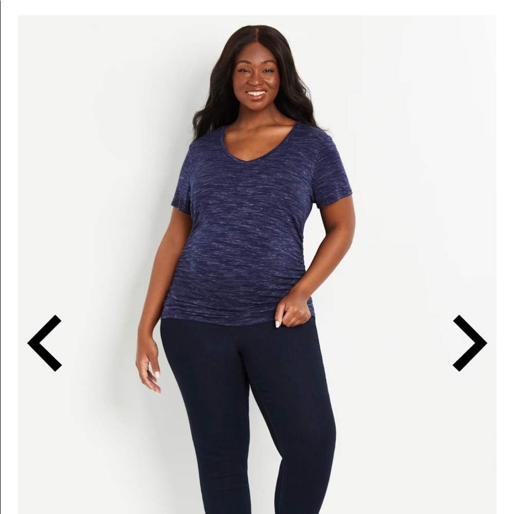 Heathered Navy Ruched Side a neck Maternity Tshirt